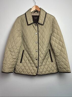 Coach Women's Large Classic Diamond Quilted Jacket Tan Snap Button Leather Trim